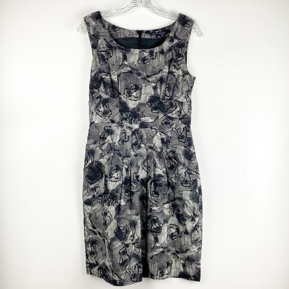 Banana Republic Silk Wool Pleated Sheath Dress Black Floral Womens Size 4 - Picture 3 of 13